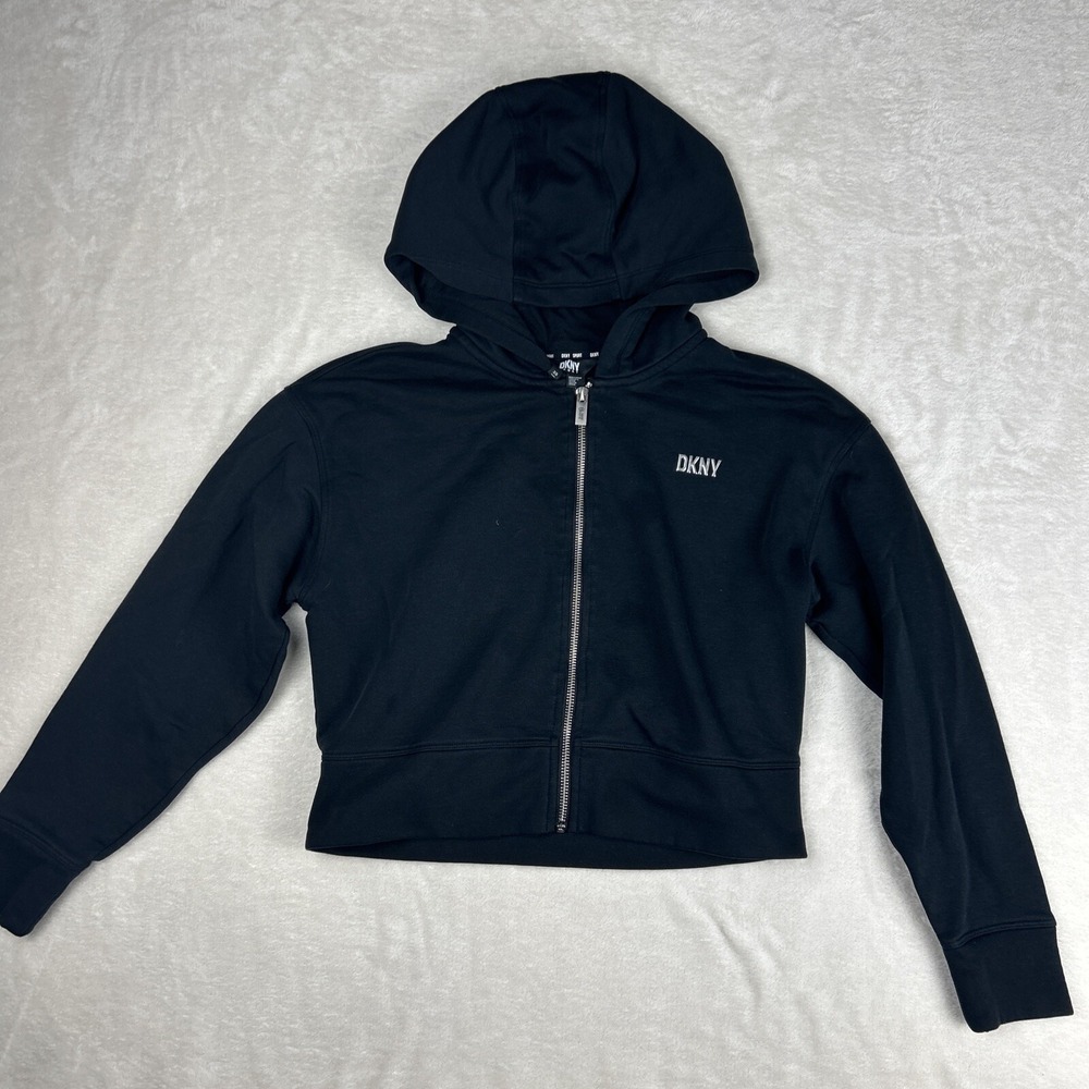 DKNY Sport Crop Hoodie Women's Size XS black Long Sleeve Full Zip Hooded Sweater